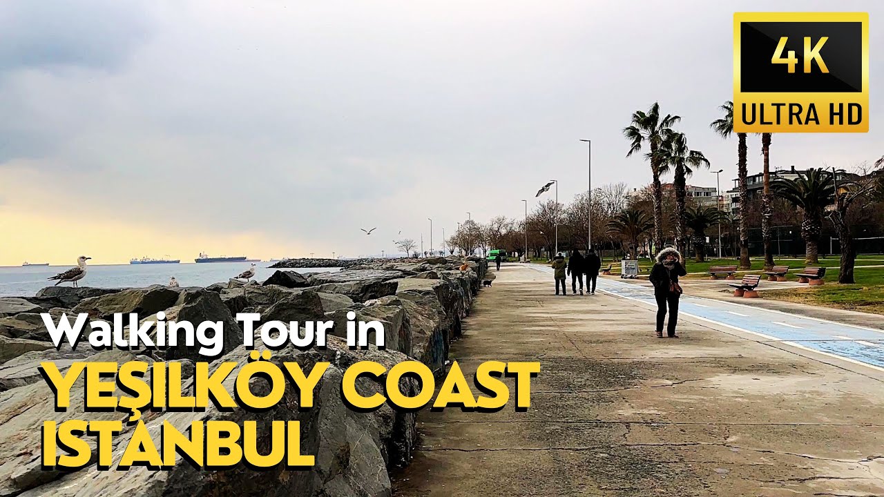 Walking Tour in Yeşilköy Coast Istanbul | Sandy Beaches & Calm Ambience, Bakırköy District | 4K UHD