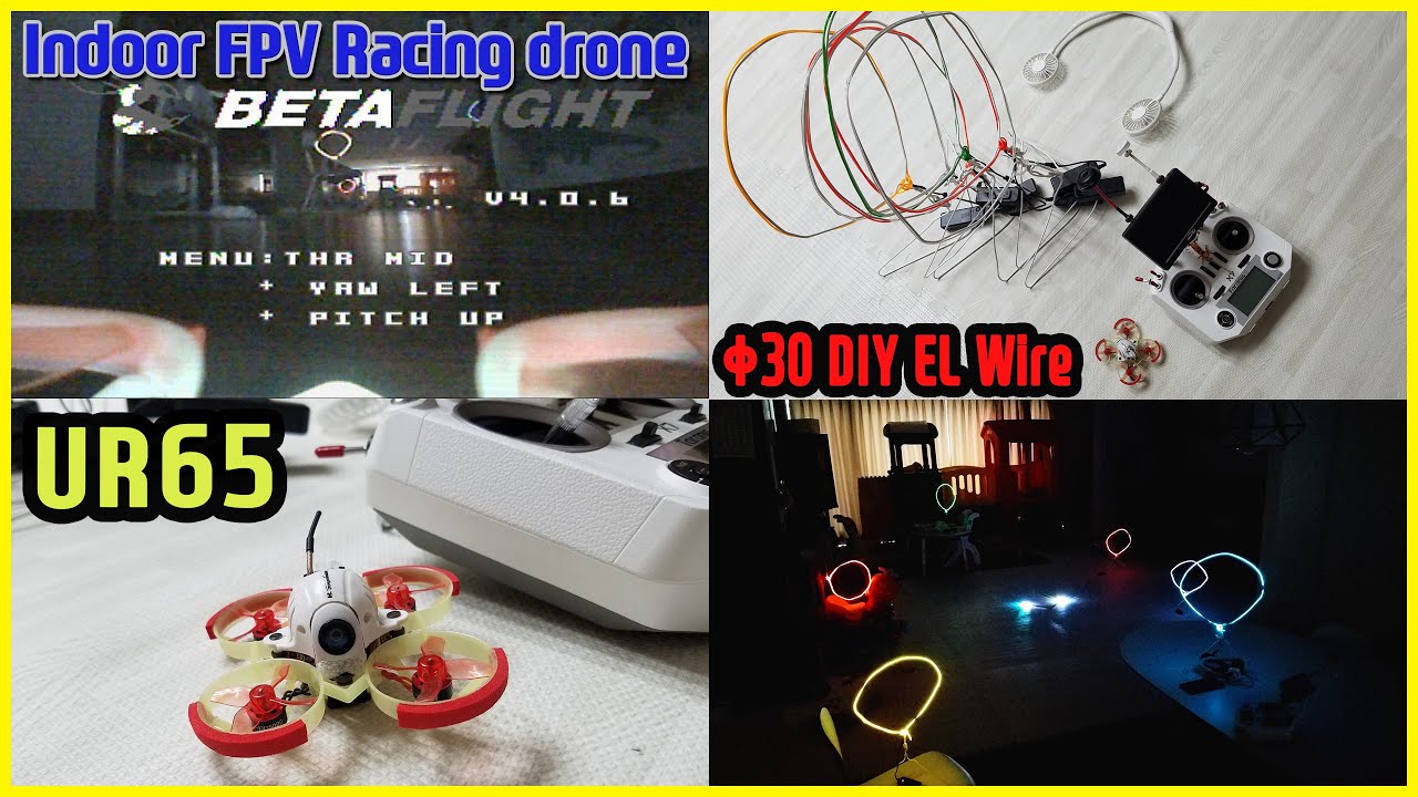 Indoor FPV racing drone (URUAV UR65) with Φ300 DIY EL wire gate