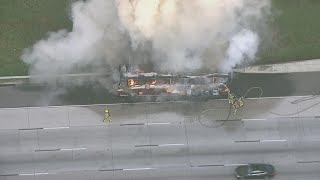 Bus engulfed in flames on I-285