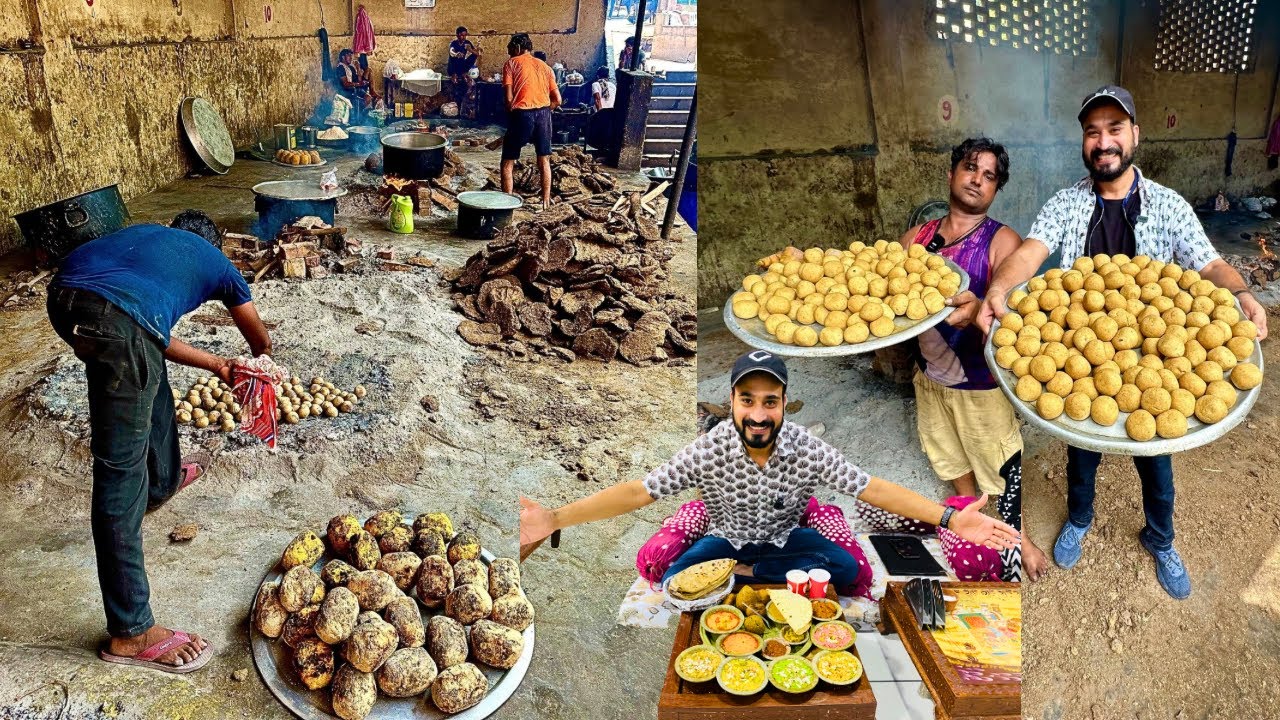 कंडों के जगरे पर बनी RAJASTHAN की सबसे स्वादिष्ट Dalbati Churma making 🔥| Khole ke hanuman ji jaipur