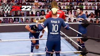 CRISTIANO RONALDO VS 3 PLAYERS| MESSI, NEYMAR, MBAPPÉ| WWE 2K22 MATCH #3