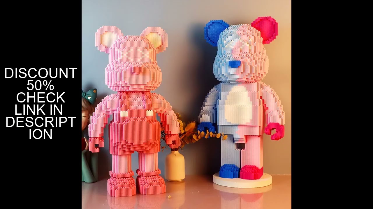 DIY Kids Toys Cartoon Mini Love Violent Bear Bearbrick Model with Light Building Block Micro Bricks