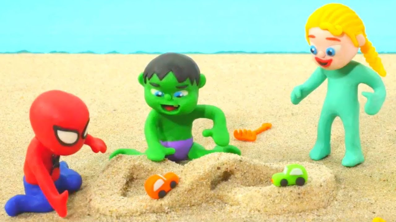 dibujos animados de los 90 Superhero Babies Play with Sand ❤ Hulk & Frozen Elsa Cartoons For Kids & Stop Motion Movies