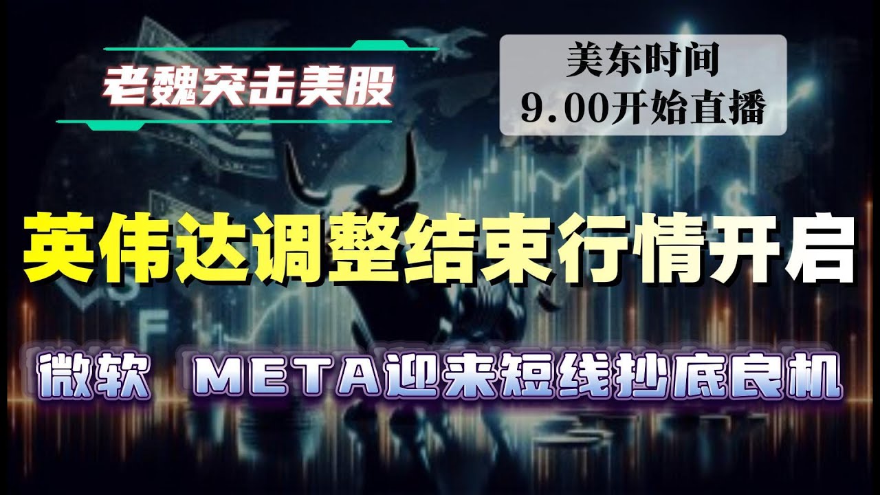 美股直播｜英伟达调整结束新一轮行情开启，微软，META迎来短线抄底良机。