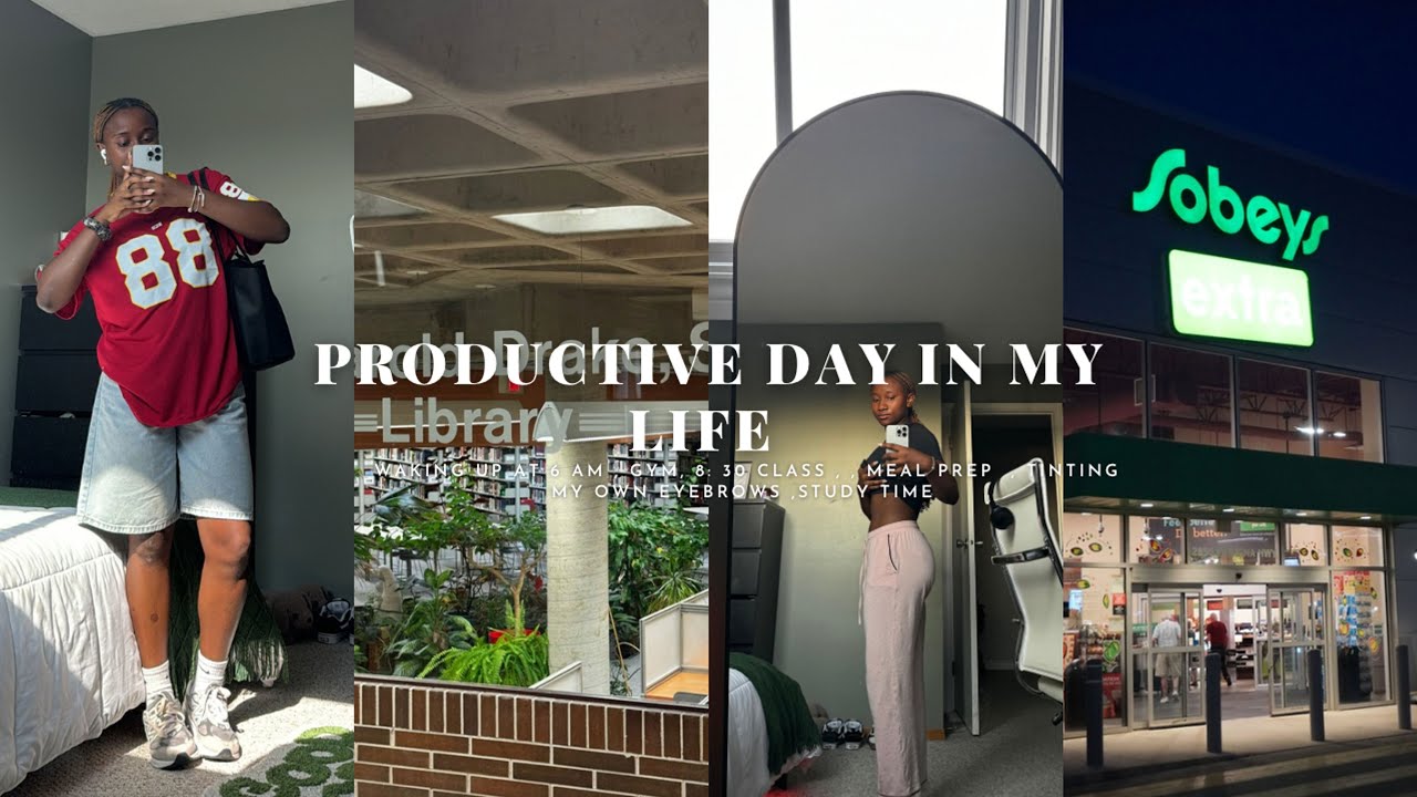 How I stay productive as a college student , waking up at 6 am , 8:30 classes , gym , studying ,ootd