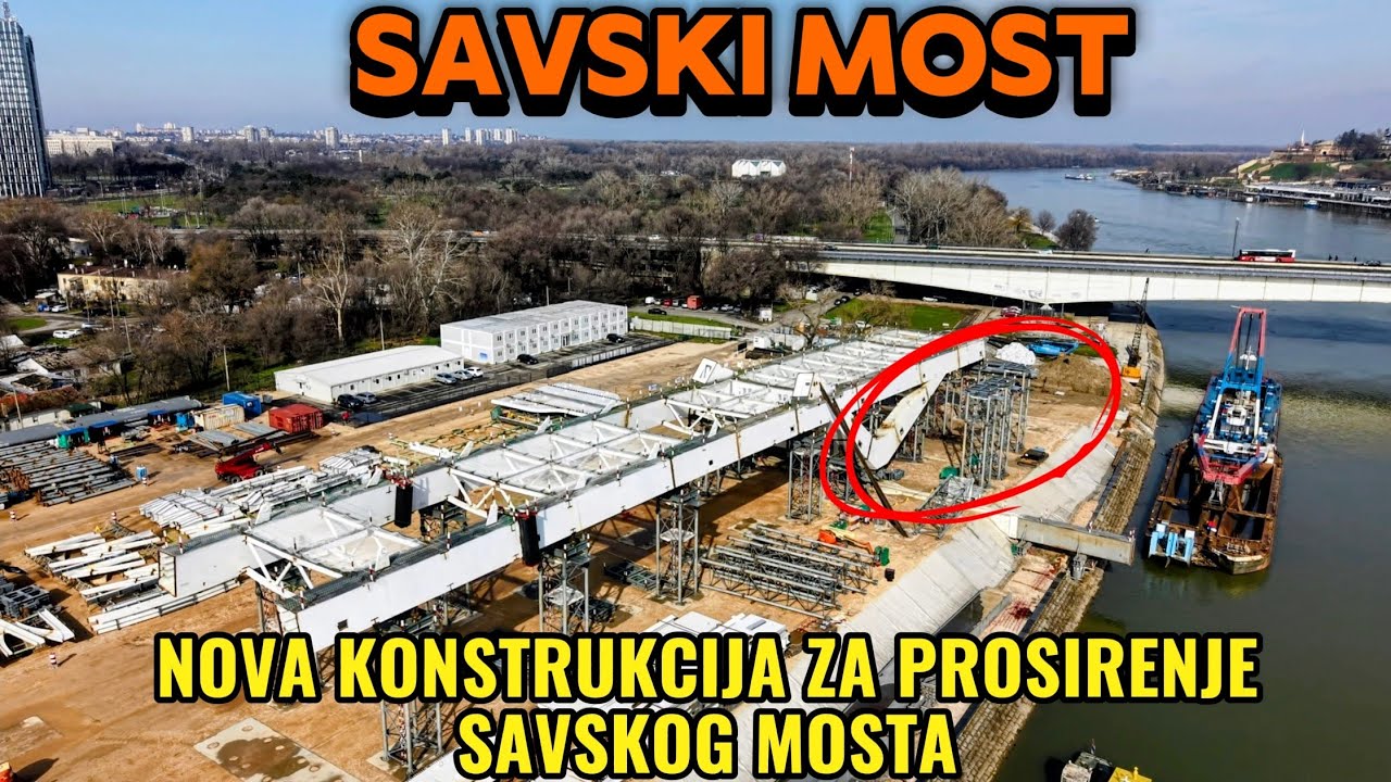 SAVSKI MOST SRUSENA STARA LANSIRNA GREDA,2 NOVE MONTAZA,SIRI SE KONSTRUKCIJA NOVOG MOSTA