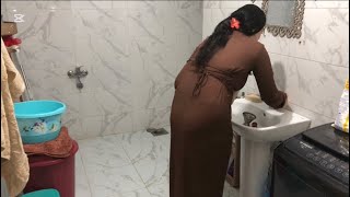 روتين عميق تنظيف الحمام بالكامل بدون منتاج🔥اول فديو ليا عند اخويا في تنظيف الحمام👌😉