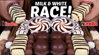ASMR MILK &amp; WHITE CHOCOLATE RACE! GIANT CHOCOLATE ICE CREAM BAR, ZEBRA CAKE, KINDER, NUTELLA 먹방