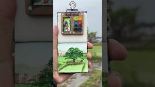Tiny Watercolor Brings a Lonely Tree to Life 🌳🎨 | Mini Landscape Painting #Shorts