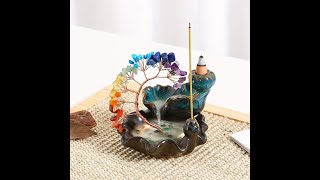 Chakra Crystal Tree Backflow Incense Burner | Mystical Energy Flow by Dazzling Delights