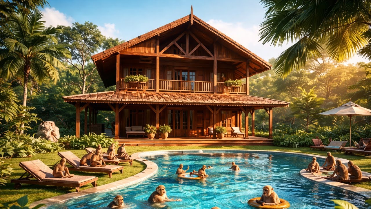 “Are Monkeys Evolving? Indian Monkeys Build a Luxury Resort & Enjoy Fried Fish Curry with Rice”