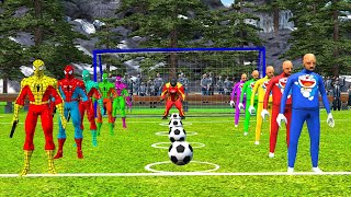 Game GTA 5 Superhero| Challenge Spider Man to play soccer with Cow vs Elephant, Gorilla, Lion, Horse