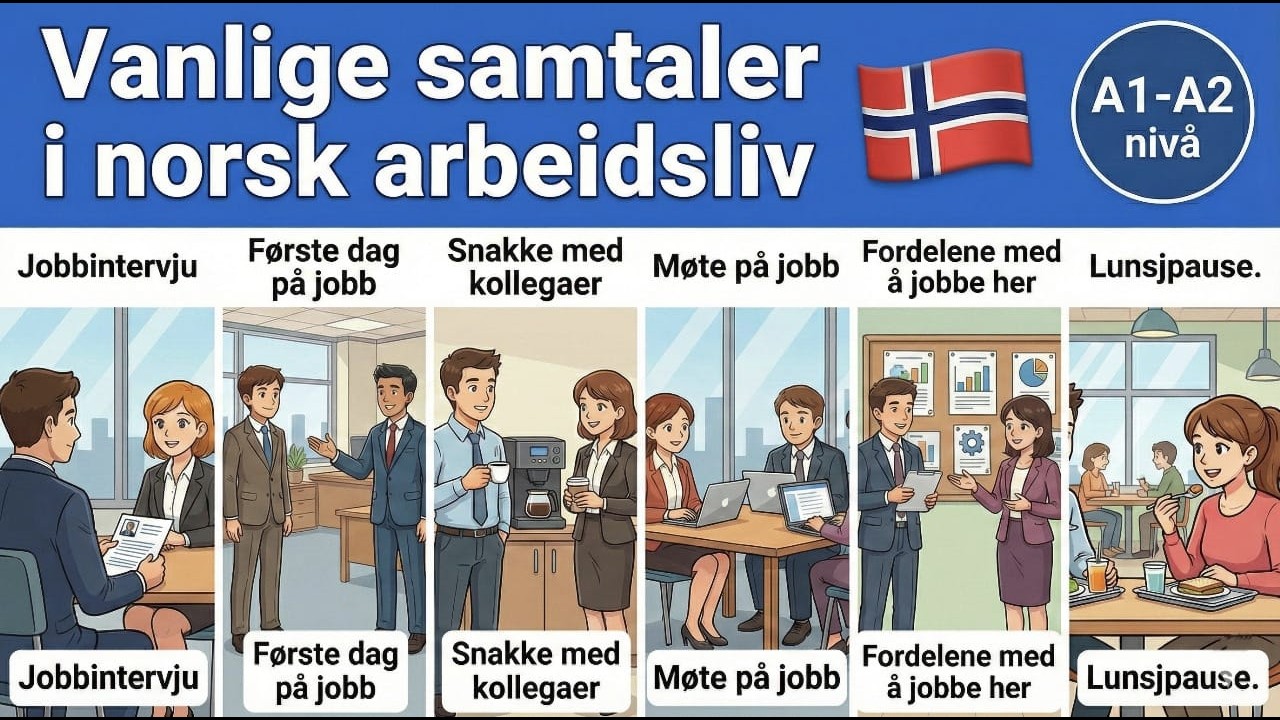 Hverdagsdialoger på jobb – fra intervju til lunsj A1-A2 | Norwegian Connect