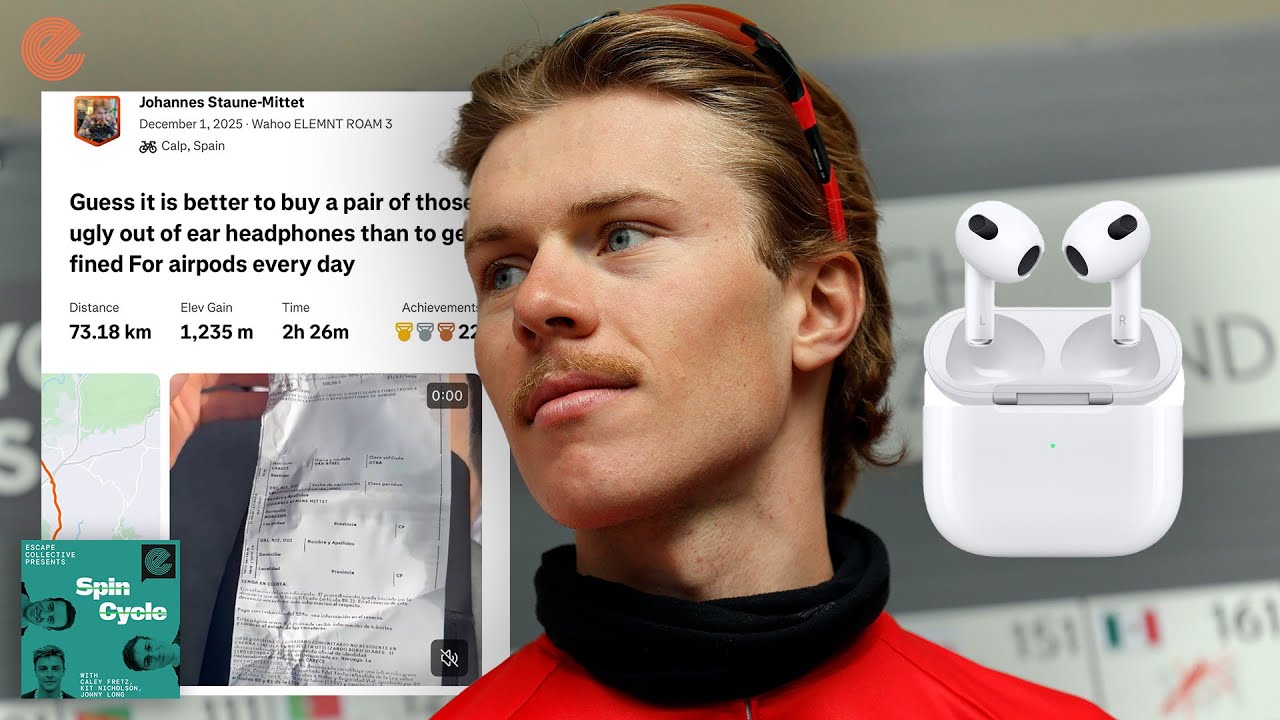 Этот профессиональный велосипедист был оштрафован на 200 евро за ношение наушников Airpods во вре...