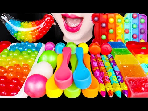 <strong>ASMR</strong> RAINBOW DESSERTS 레인보우 디저트 KOHAKUTO POPPING BOBA <strong>PUSH</strong> POP EDIBLE SPOON 먹방 MUKBANG