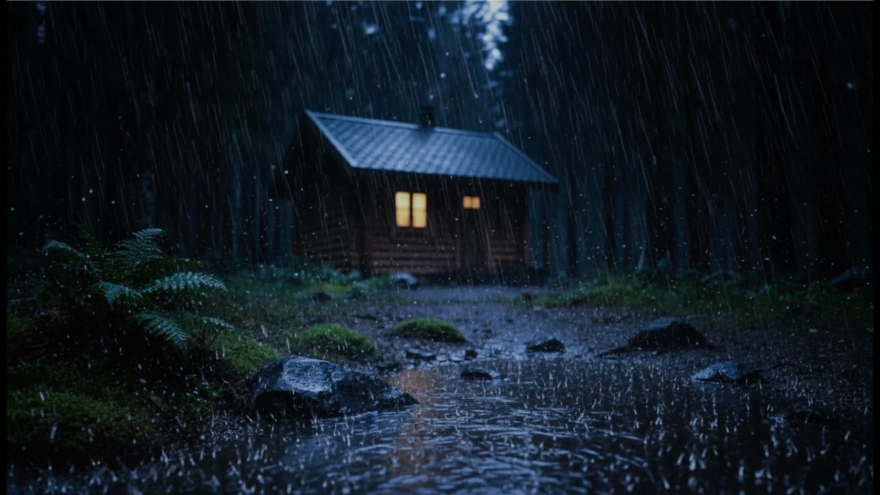 Heavy Rain Sounds for Deep Sleep 🌧️😴 | Night Thunderstorm in Cozy Cabin ...