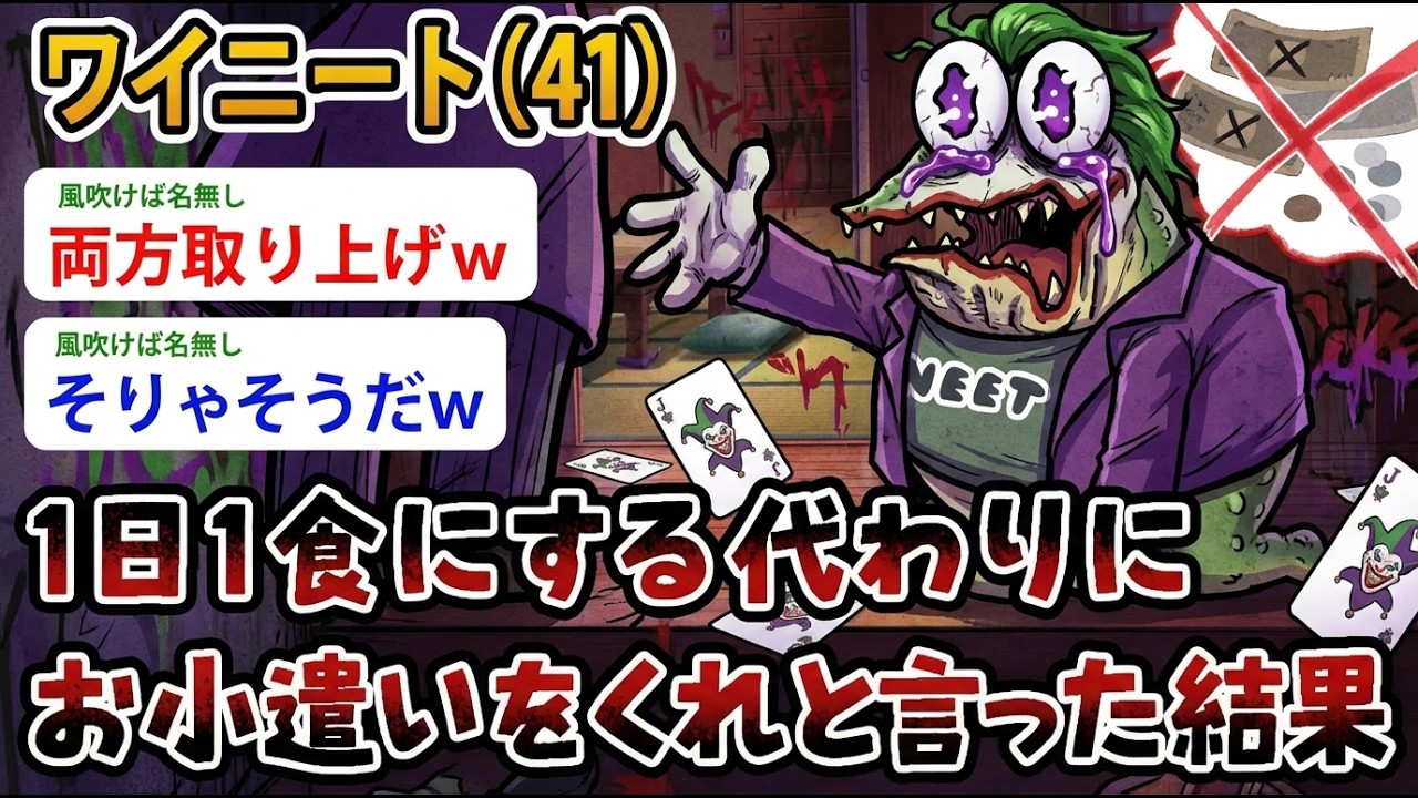 【アホの殿堂】 ワイニート（41）1日1食にする代わりに小遣いをくれと言った結果…なんで貰えないんや？  【2ch爆笑スレ】【2ch面白いスレ】