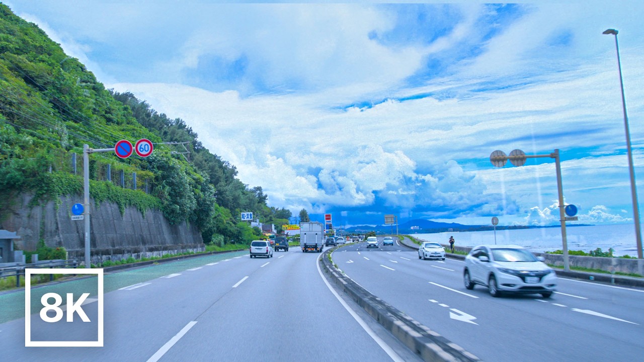 Okinawa Coastal Drive in Summer / 8K 60fps HDR / Car Ambience (No Music) / Binaural Audio