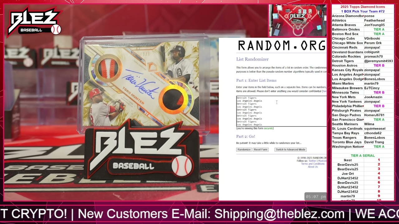 СЛУЧАЙНЫЙ для Тории Хантер из Topps Diamond Icons 2025 1 BOX BREAK #72 ВЫБЕРИТЕ СВОЮ КОМАНДУ