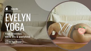 Yoga Stretches In White Bra Pantyhose Evelyn Yoga 