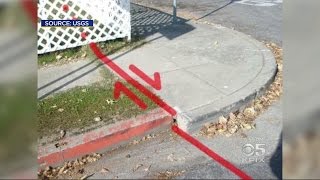 A section of sidewalk in hayward that showed the movement fault was
'fixed' by city, much to dismay geologists. mike sugerman repor...