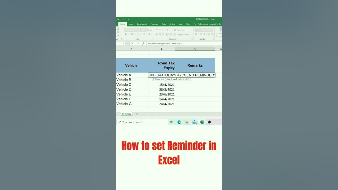 how-to-create-reminder-in-excel-using-if-function-excel-reminders