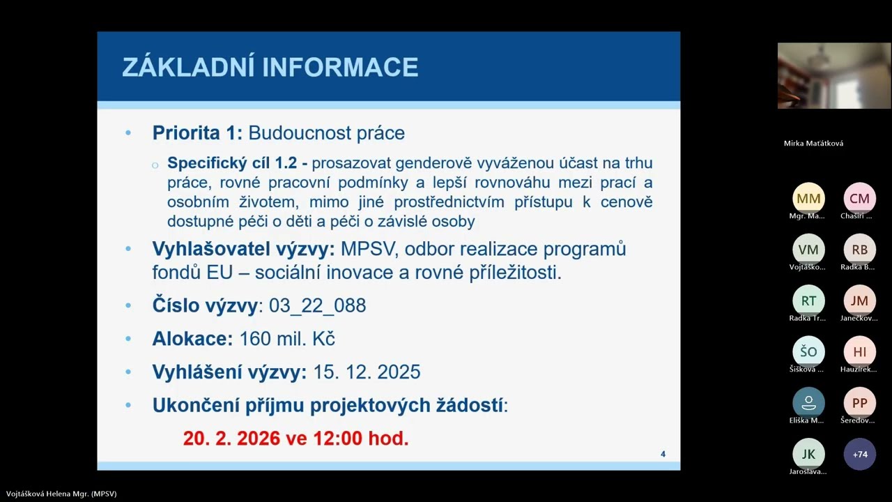 Záznam ze semináře pro žadatele výzvy 088 ze dne 13. 1. 2026