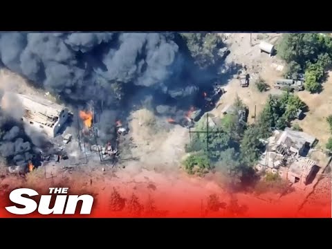 Russian base is turned into fiery wreck after Ukrainian airstrikes.