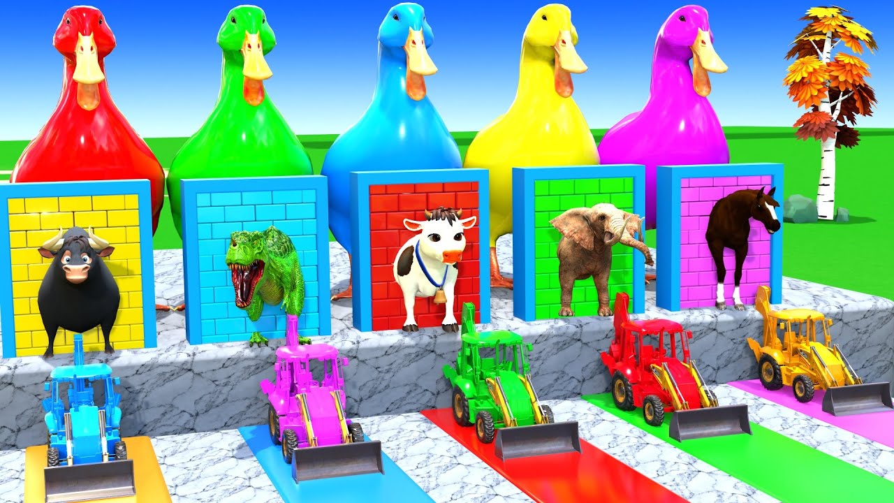 Long Slide Game with Cow Elephant Gorilla Hippopotamus Tiger 3d Animal Game Funny 3d Animals