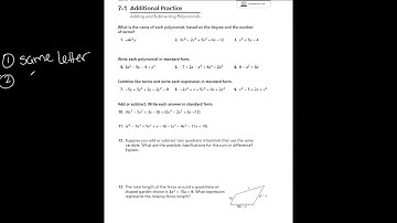 Algebra 1: 7-1 Adding and Subtracting Polynomials Additional Practice