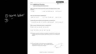Algebra 1: 7-1 Adding and Subtracting Polynomials Additional Practice