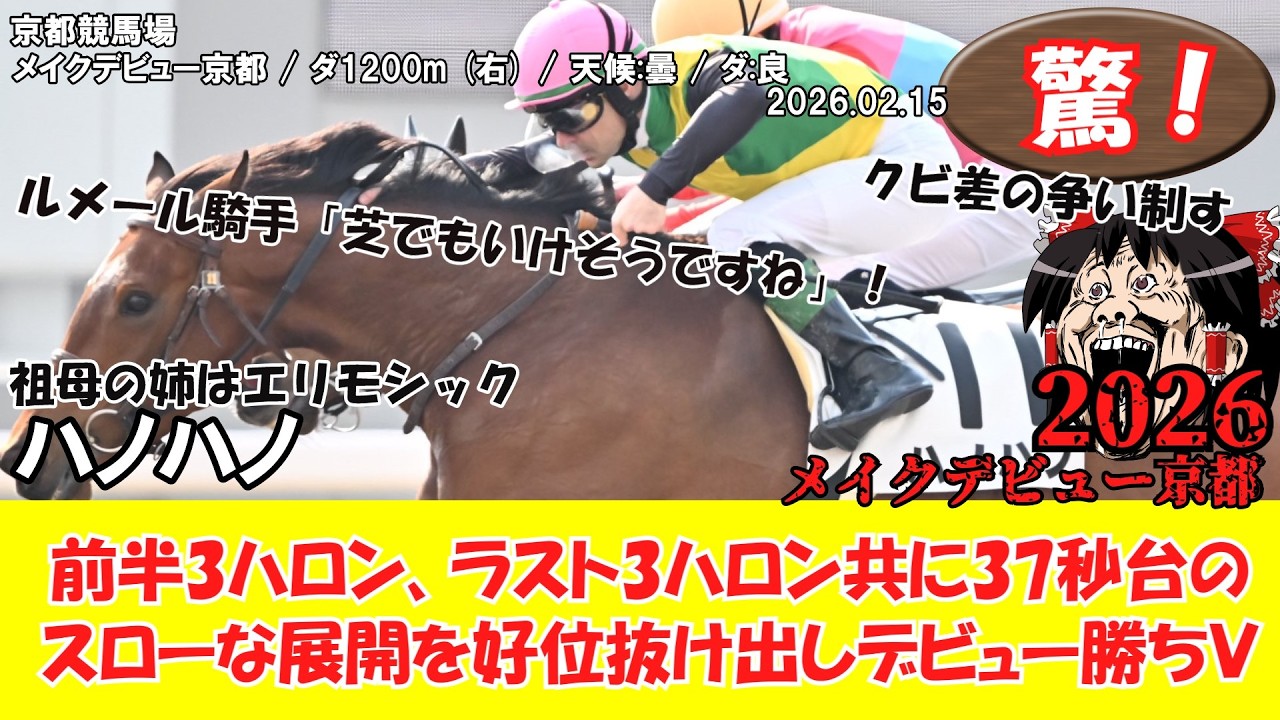 競馬】 驚き！メイクデビュー京都 (2026.2.15・京都2R) 2026