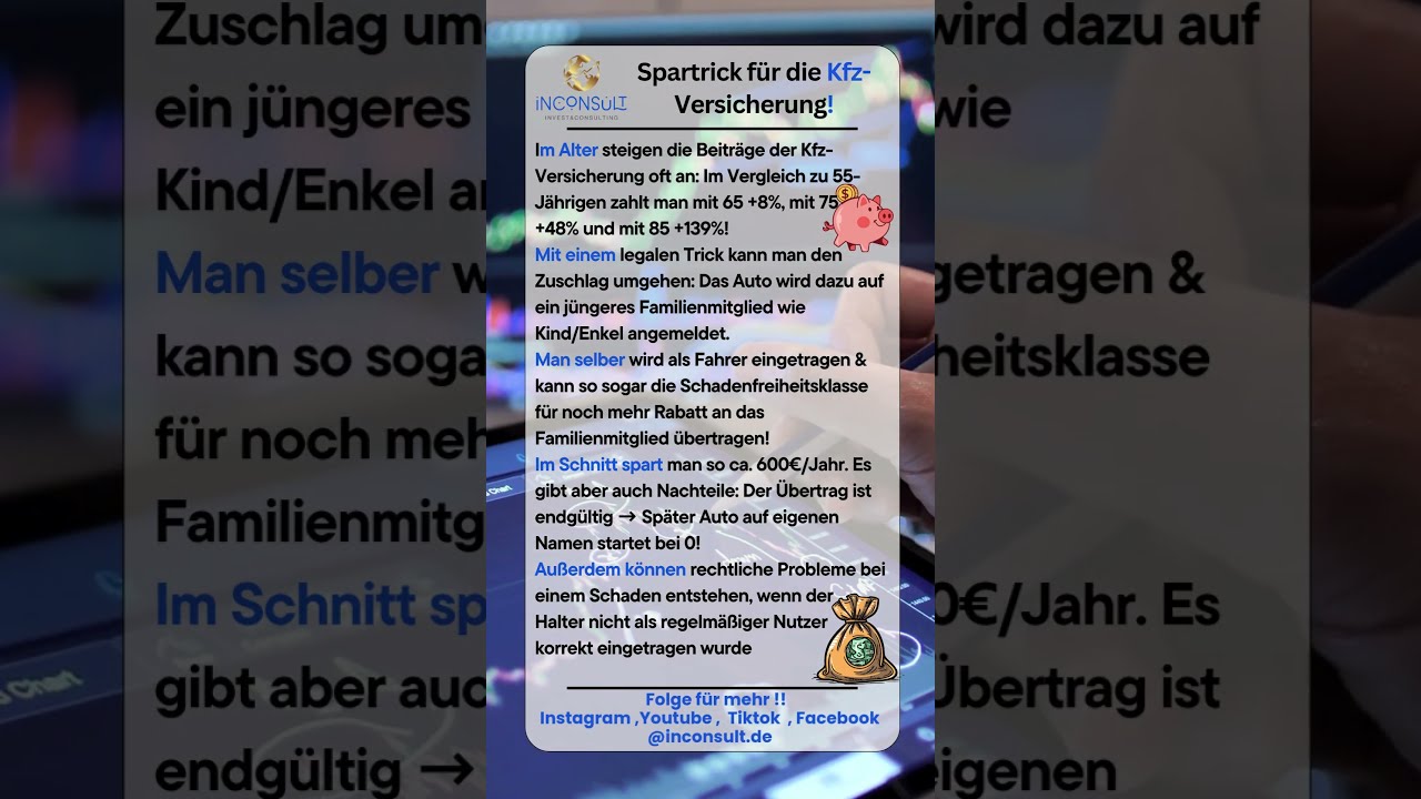 Spartrick für die Kfz-Versicherung ab 60 So sparen Senioren über 600 € im Jahr! 