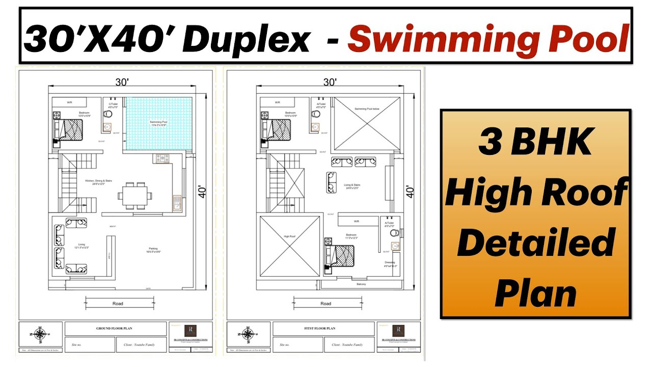 30'X40' Duplex House Plan with Swimming Pool | 1200 Sqft Plan | 9X12 ...