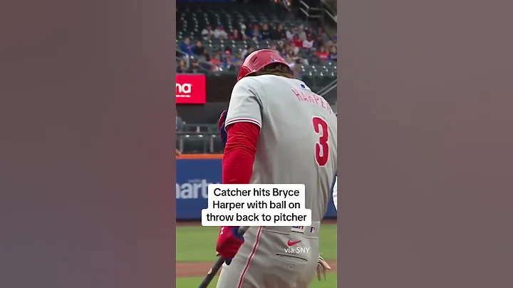Catcher hits Bryce Harper with the ball 😳 #shorts