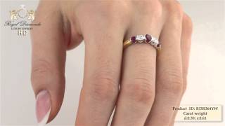 Diamantringe - RDR364YW-0.30 - 18kt Gelb- & Weißgold Ring mit 3 runden Rubinen und 2 Brillanten