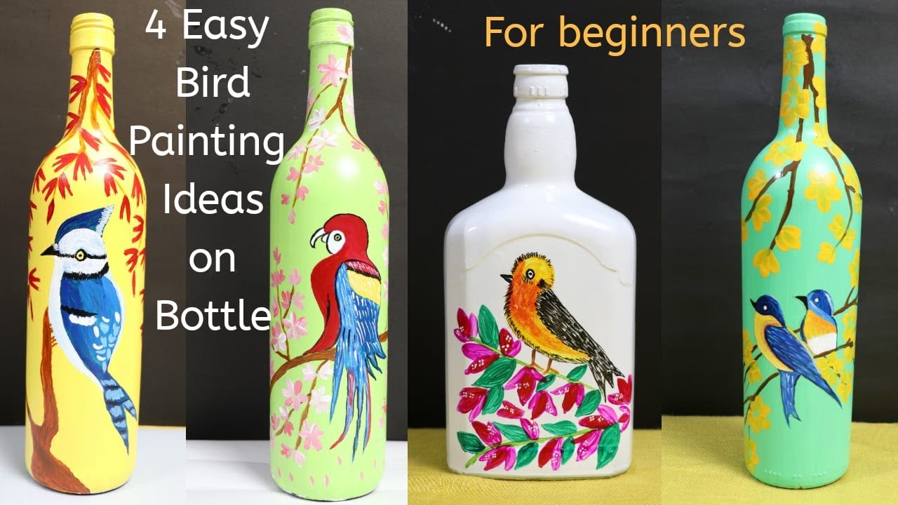 DIY Bird painting on bottle | Bird decor on wine bottle | Bird ...