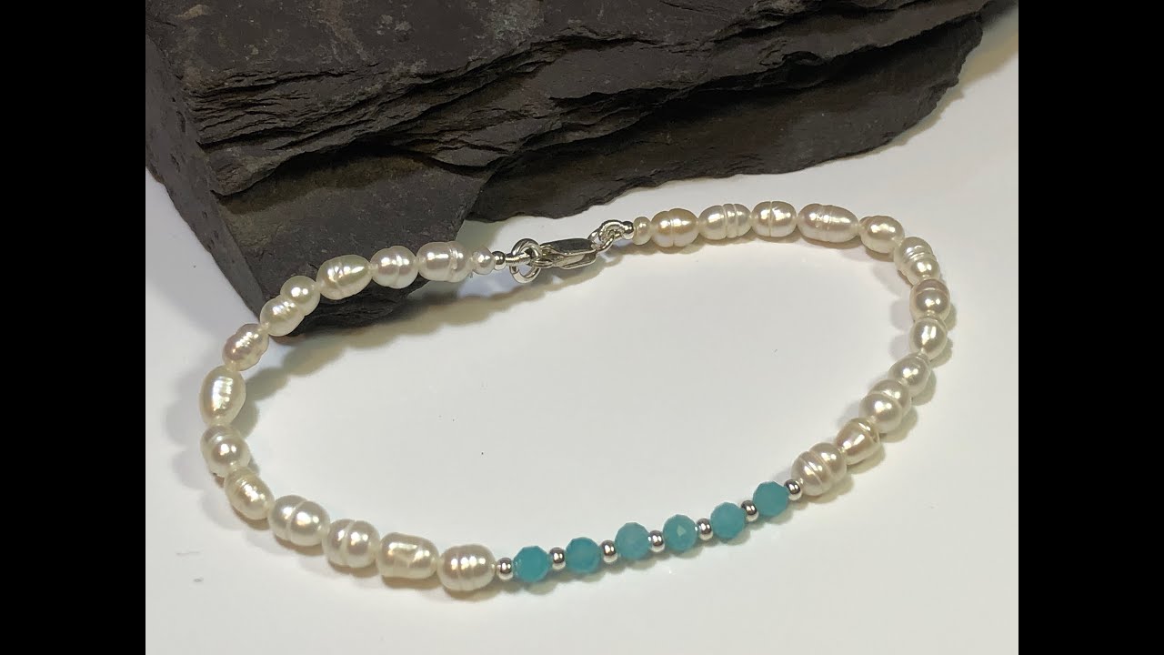 Amazonite and White Freshwater cultured pearl bracelet