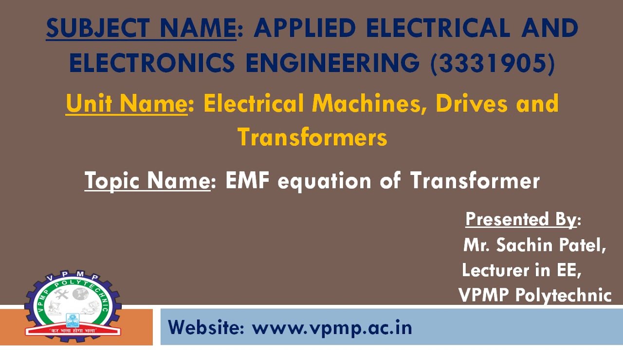 EMF EQUATION OF TRANSFORMER | AEEE | 3331905 | MR. SACHIN A. PATEL