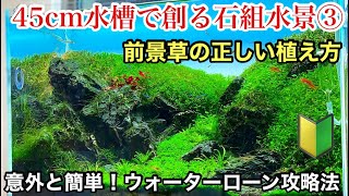 初心者でも作れる石組み水草水槽 ４５ｃｍ水草レイアウト水槽の作り方 植栽編 中景草 ａｄａ ネイチャーアクアリウム立ち上げ方 三角構図 黄虎石 気孔石 前景草 ウォーターローン 植え方 植栽方法 Youtube