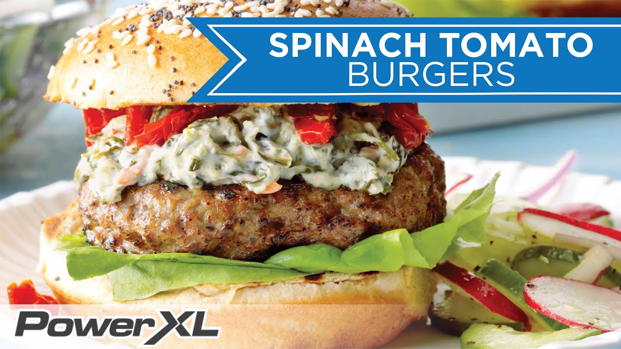 Air Fryer Juicy Grilled Spinach Tomato Burger Recipe I PowerXL Air Fryer Grill Recipe YouTube