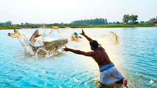 Traditional Technique River fishing/Net fishing trick #fishing #automation #netfishing #cooking 