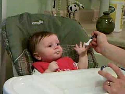 Maddox first time eating rice cereal - YouTube