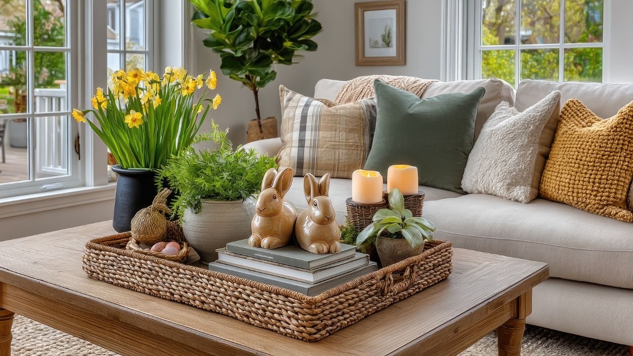 Современный пасхальный декор в стиле кантри в зелено-желтых тонах, создающий ощущение роскоши на ...