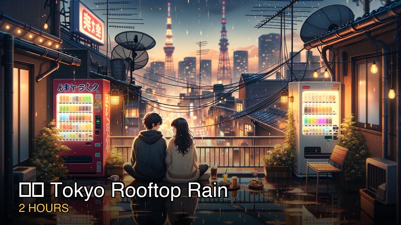 Токийская крыша под дождем 🌧️ Японские лофай биты и звуки города | 2 часа
