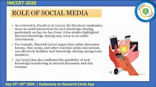 IMCCRT-2020-1293 Title: TACIT KNOWLEDGE: ROLE OF SOCIAL MEDIA FOR SUSTAINABLE GROWTH