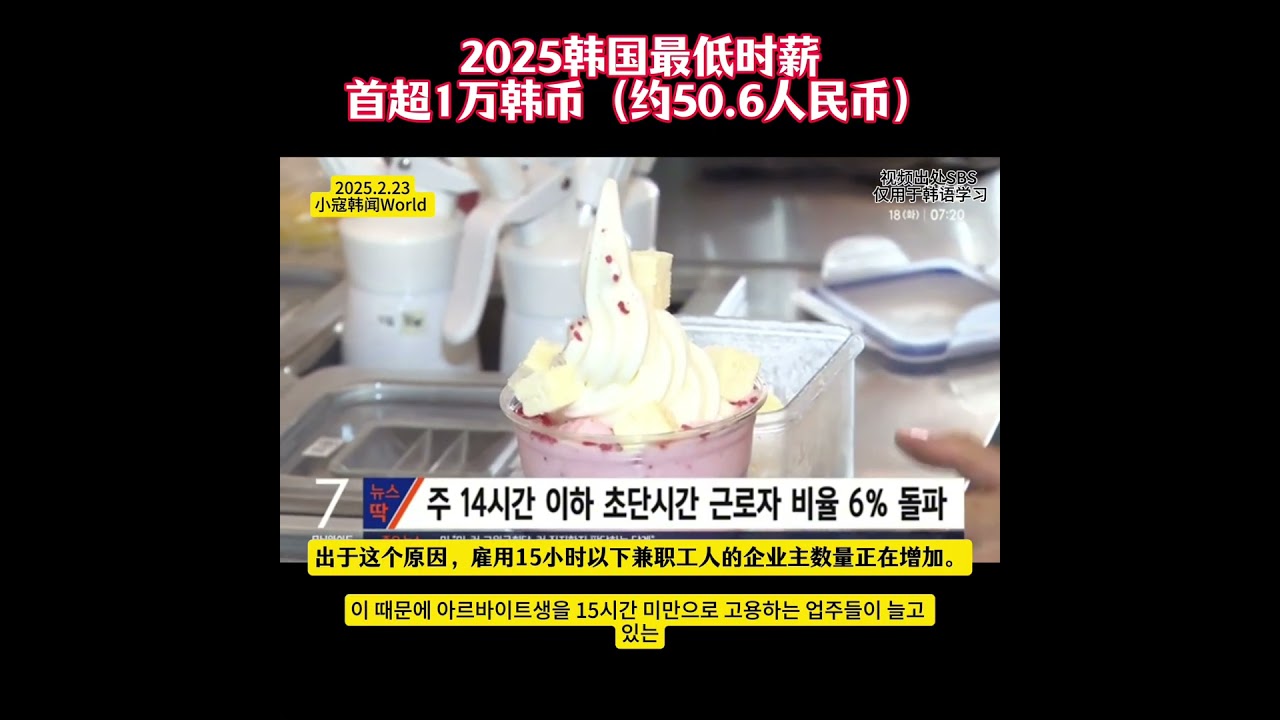 韩国最低时薪首次突破1万韩币，约约人民币50.6元。 - YouTube
