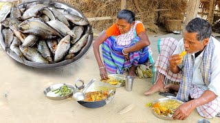 small fish curry and vegetable fry cooking &amp; eating by our santali tribe grandma || fish curry