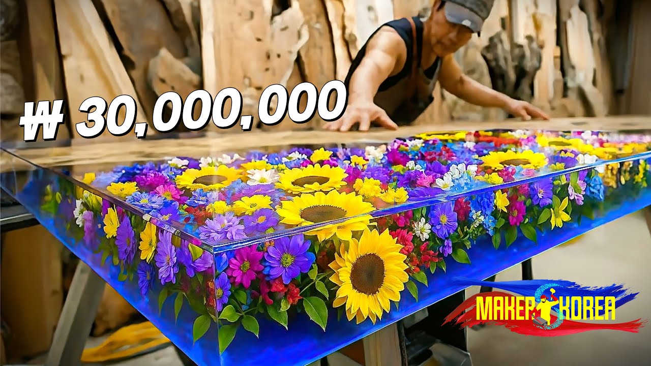 진짜 꽃이 들어간 3천만 원짜리 '레진 테이블'을 만드는 과정.