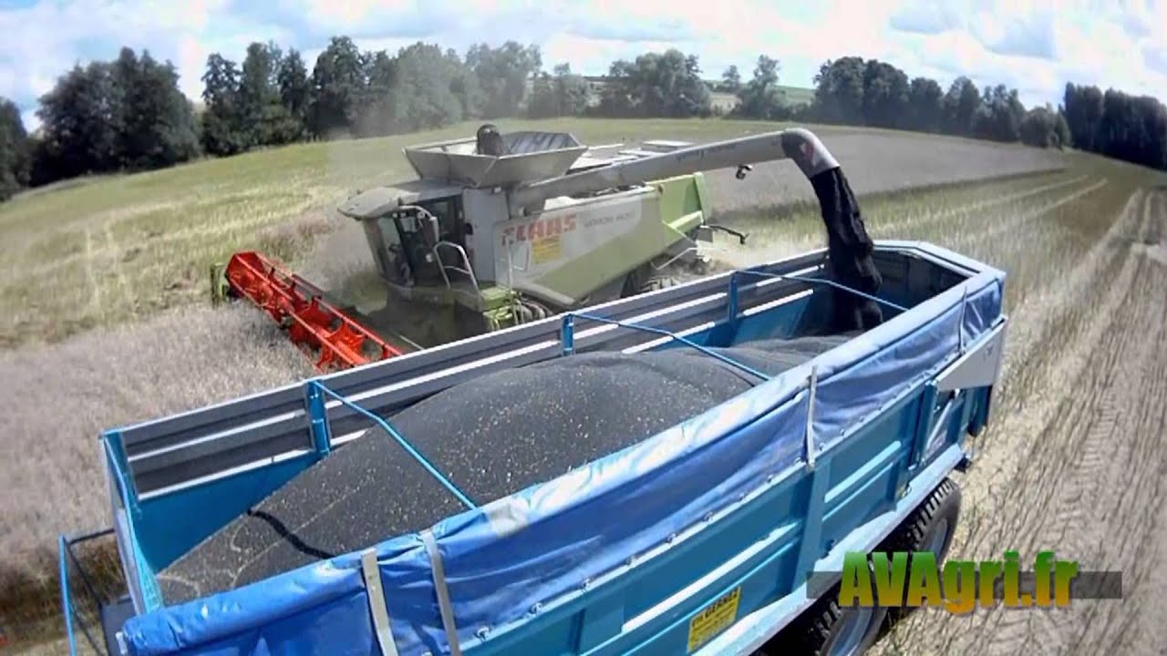 CLAAS Lexion 600 V1050 et JOHN DEERE 7230R avec une MAUPU en 2012 au Colza